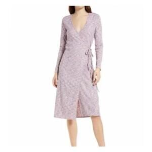 Lisa Says Gah Lucille Long Sleeve Wrap Rib Knit Midi Dress in Berry Sz XS